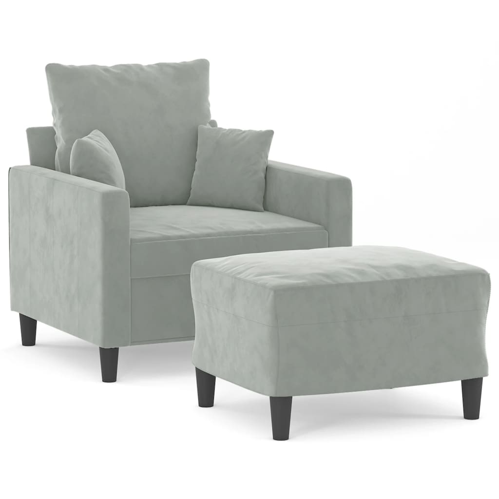Poltrona con Poggiapiedi Grigio Chiaro 60 cm in Velluto | homemem39