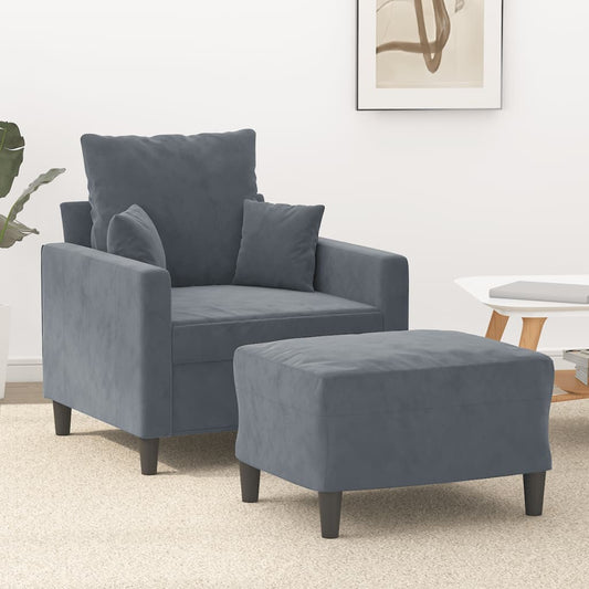 Poltrona con Poggiapiedi Grigio Scuro 60 cm in Velluto | homemem39
