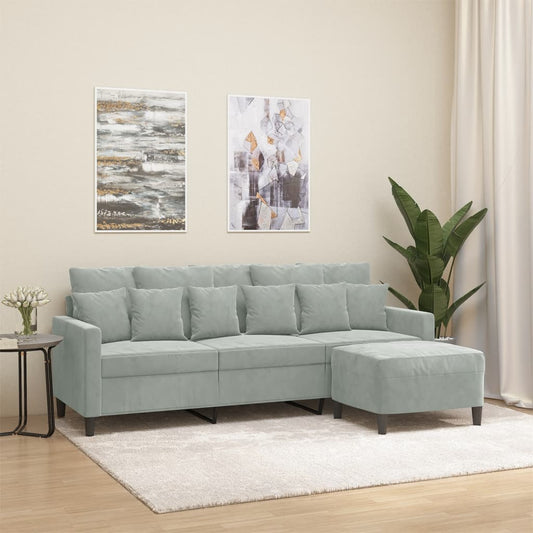 Divano a 3 Posti con Poggiapiedi Grigio Chiaro 180cm in Velluto | homemem39