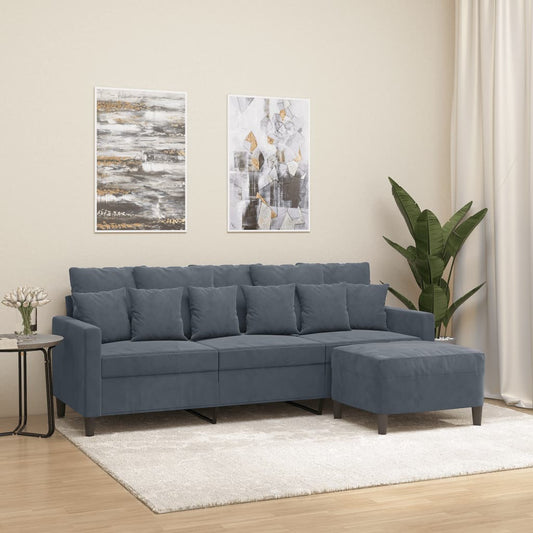 Divano a 3 Posti con Poggiapiedi Grigio Scuro 180 cm in Velluto | homemem39