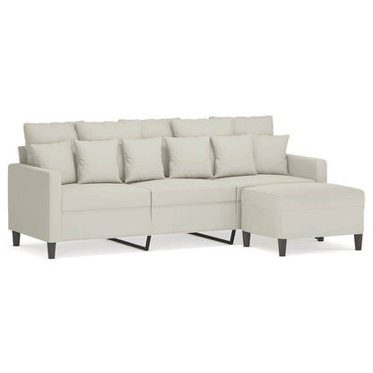 Divano a 3 Posti con Poggiapiedi Crema 180 cm in Velluto