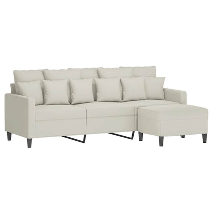 Divano a 3 Posti con Poggiapiedi Crema 180 cm in Velluto