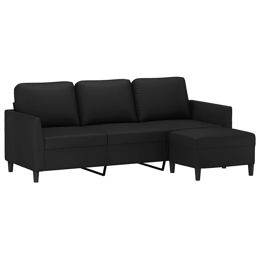 Divano a 3 Posti con Poggiapiedi Nero 180 cm in Similpelle | homemem39