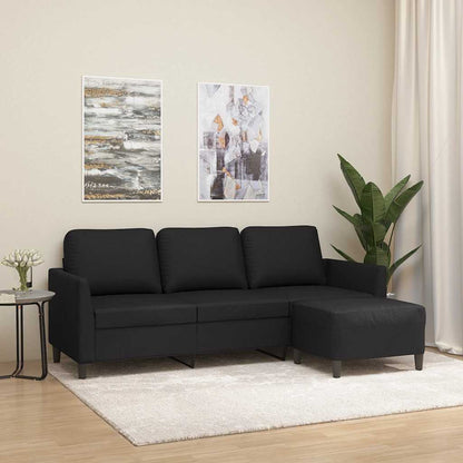 Divano a 3 Posti con Poggiapiedi Nero 180 cm in Similpelle | homemem39