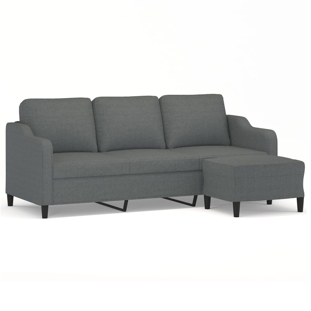 Divano a 3 Posti con Poggiapiedi Grigio Scuro 180cm in Tessuto | homemem39