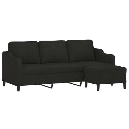 Divano a 3 Posti con Poggiapiedi Nero 180 cm in Tessuto | homemem39