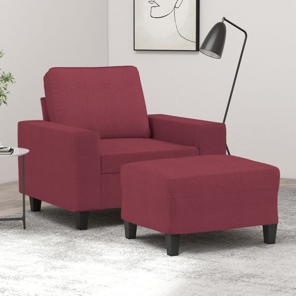 Poltrona con Poggiapiedi Rosso Vino 60 cm in Tessuto | homemem39