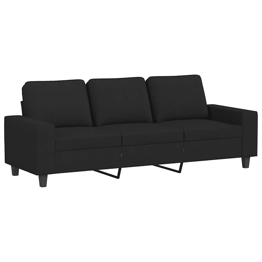 Divano a 3 Posti con Poggiapiedi Nero 180 cm in Tessuto | homemem39