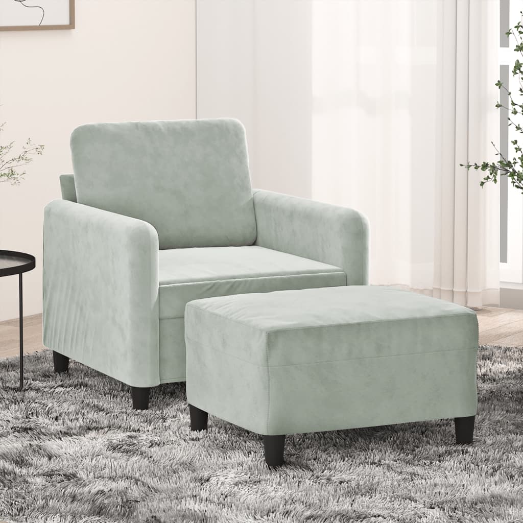 Poltrona con Poggiapiedi Grigio Chiaro 60 cm in Velluto | homemem39