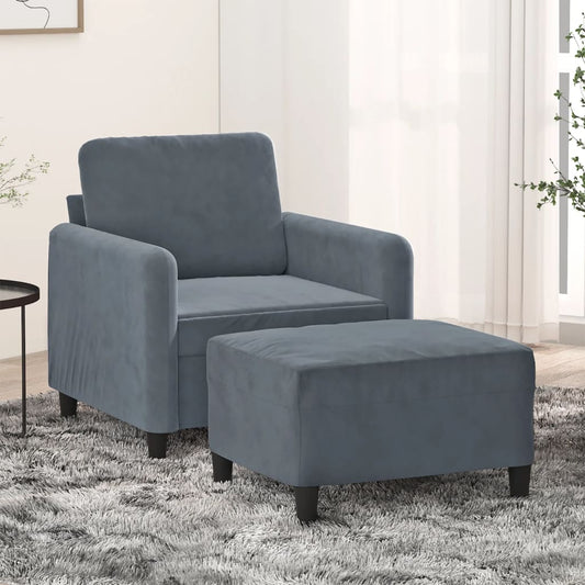 Poltrona con Poggiapiedi Grigio Scuro 60 cm in Velluto | homemem39
