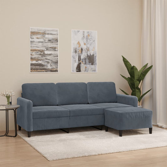 Divano a 3 Posti con Poggiapiedi Grigio Scuro 180 cm in Velluto | homemem39