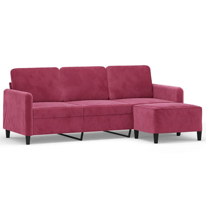 Divano a 3 Posti con Poggiapiedi Rosso Vino 180 cm in Velluto | homemem39