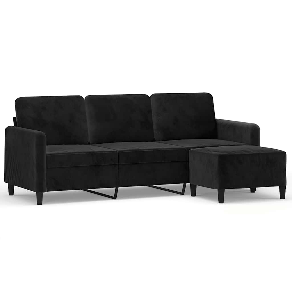 Divano a 3 Posti con Poggiapiedi Nero 180 cm in Velluto | homemem39