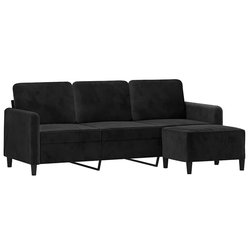 Divano a 3 Posti con Poggiapiedi Nero 180 cm in Velluto | homemem39