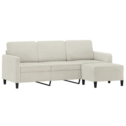 Divano a 3 Posti con Poggiapiedi Crema 180 cm in Velluto