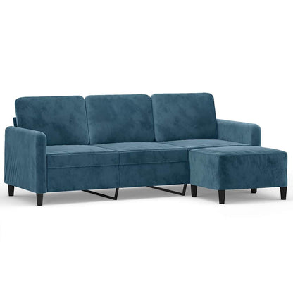 Divano a 3 Posti con Poggiapiedi Blu 180 cm in Velluto | homemem39