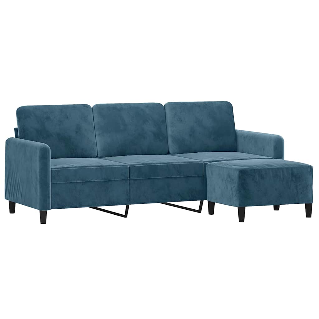 Divano a 3 Posti con Poggiapiedi Blu 180 cm in Velluto | homemem39