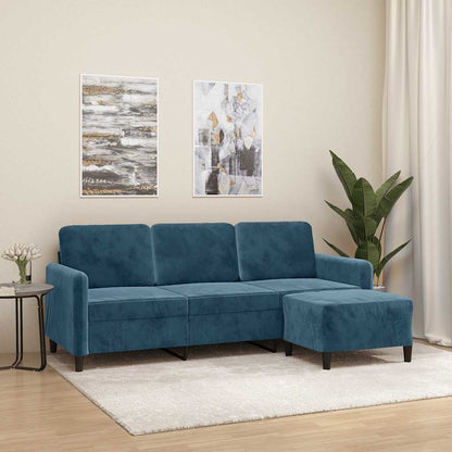 Divano a 3 Posti con Poggiapiedi Blu 180 cm in Velluto | homemem39