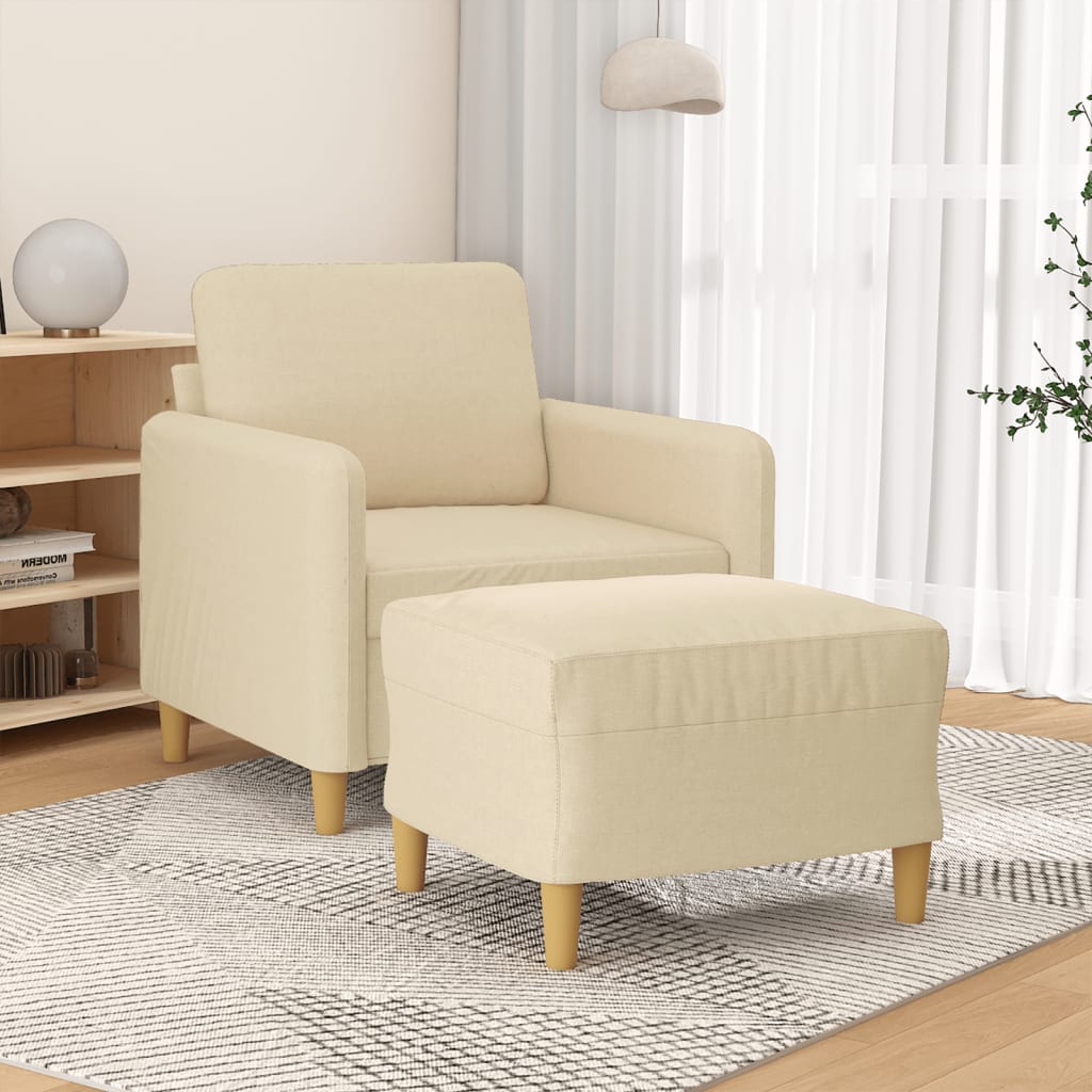 Poltrona con Poggiapiedi Crema 60 cm in Tessuto | homemem39