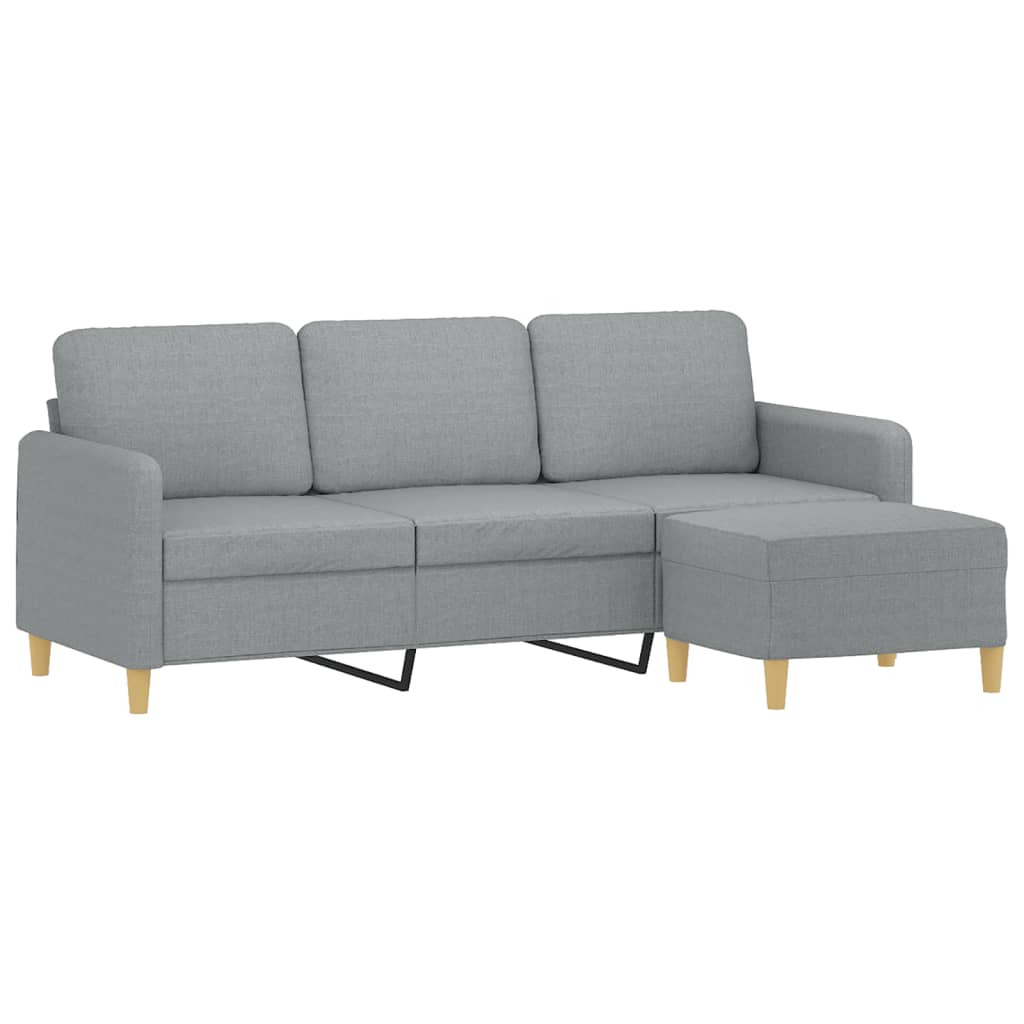 Divano a 3 Posti con Poggiapiedi Grigio Chiaro 180cm in Tessuto | homemem39