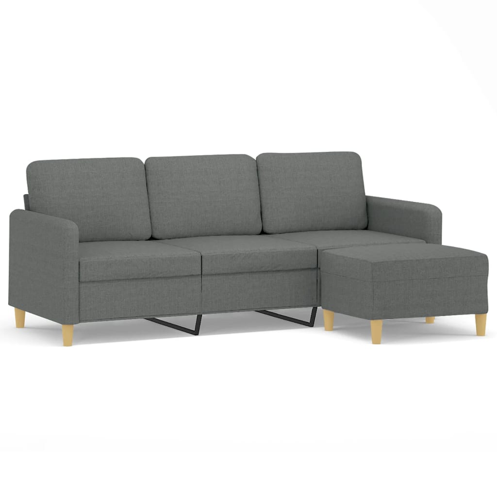 Divano a 3 Posti con Poggiapiedi Grigio Scuro 180cm in Tessuto | homemem39