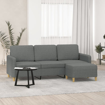Divano a 3 Posti con Poggiapiedi Grigio Scuro 180cm in Tessuto | homemem39