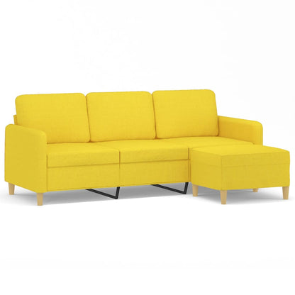 Divano a 3 Posti con Poggiapiedi Giallo Chiaro 180cm in Tessuto | homemem39