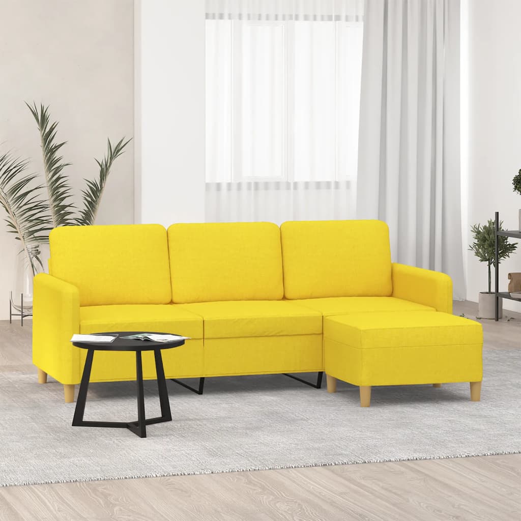Divano a 3 Posti con Poggiapiedi Giallo Chiaro 180cm in Tessuto | homemem39