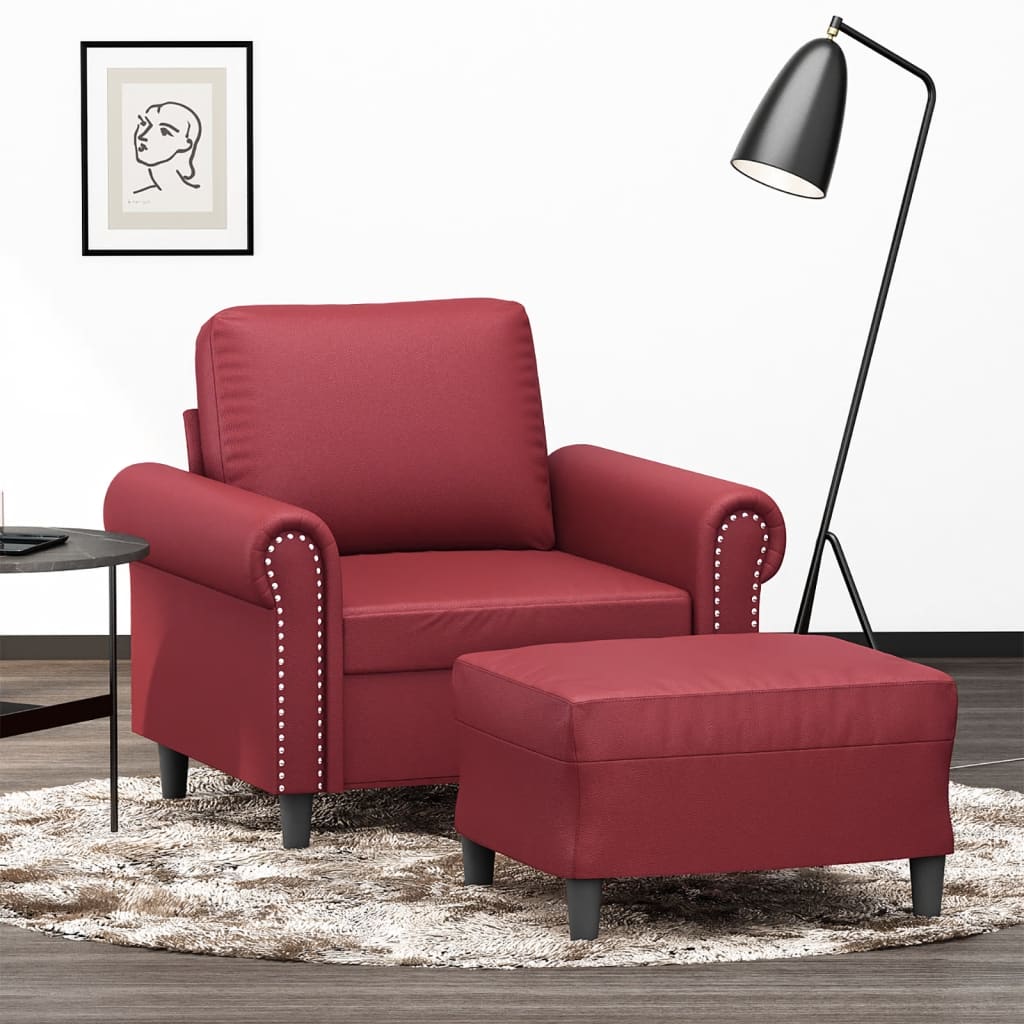 Poltrona con Poggiapiedi Rosso Vino 60 cm in Similpelle | homemem39