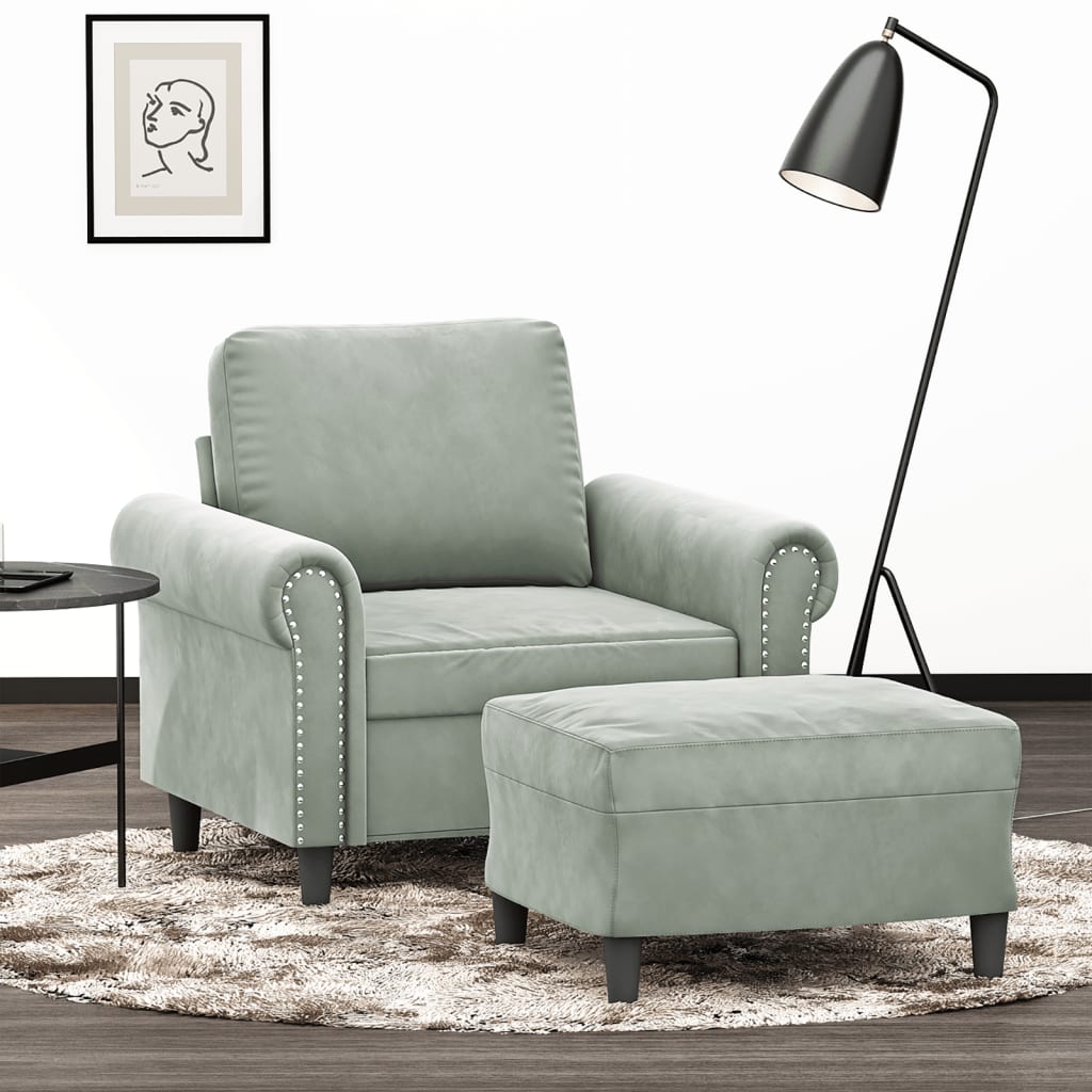 Poltrona con Poggiapiedi Grigio Chiaro 60 cm in Velluto | homemem39