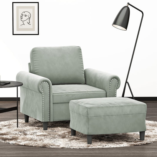 Poltrona con Poggiapiedi Grigio Chiaro 60 cm in Velluto | homemem39