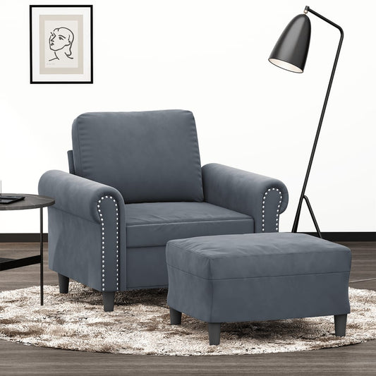 Poltrona con Poggiapiedi Grigio Scuro 60 cm in Velluto | homemem39