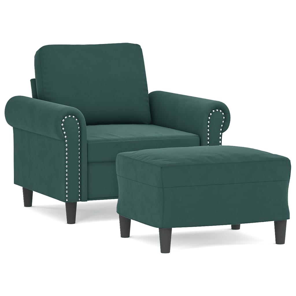Poltroncina con Poggiapiedi Verde Scuro 60 cm in Velluto | homemem39