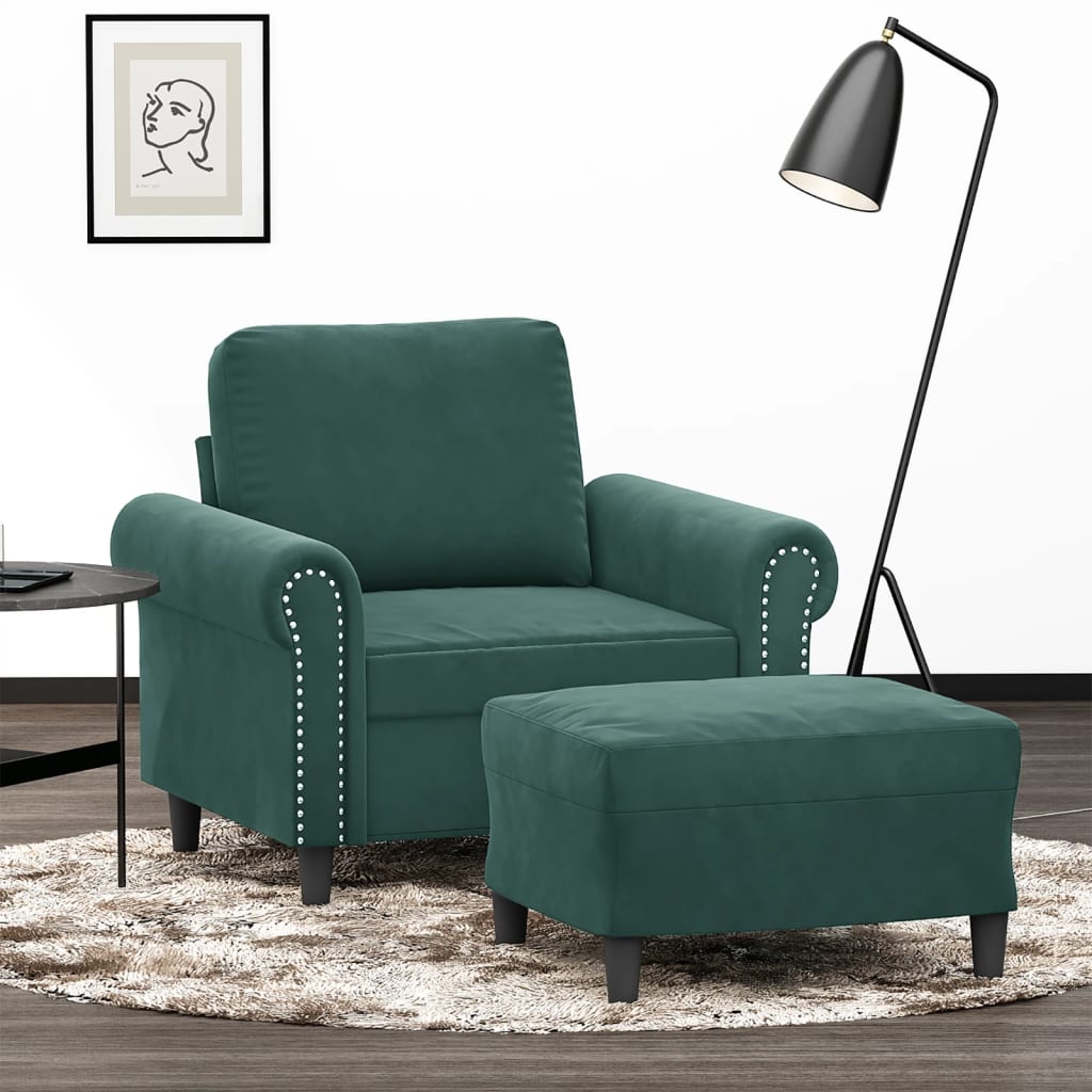 Poltroncina con Poggiapiedi Verde Scuro 60 cm in Velluto | homemem39