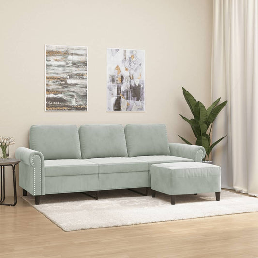 Divano a 3 Posti con Poggiapiedi Grigio Chiaro 180cm in Velluto | homemem39