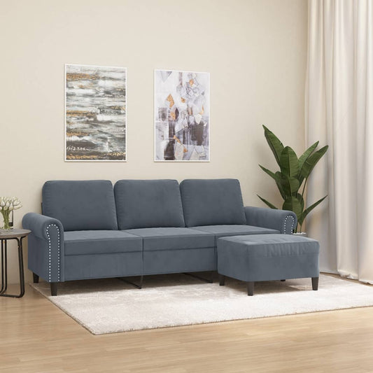 Divano a 3 Posti con Poggiapiedi Grigio Scuro 180 cm in Velluto | homemem39