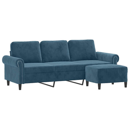 Divano a 3 Posti con Poggiapiedi Blu 180 cm in Velluto | homemem39