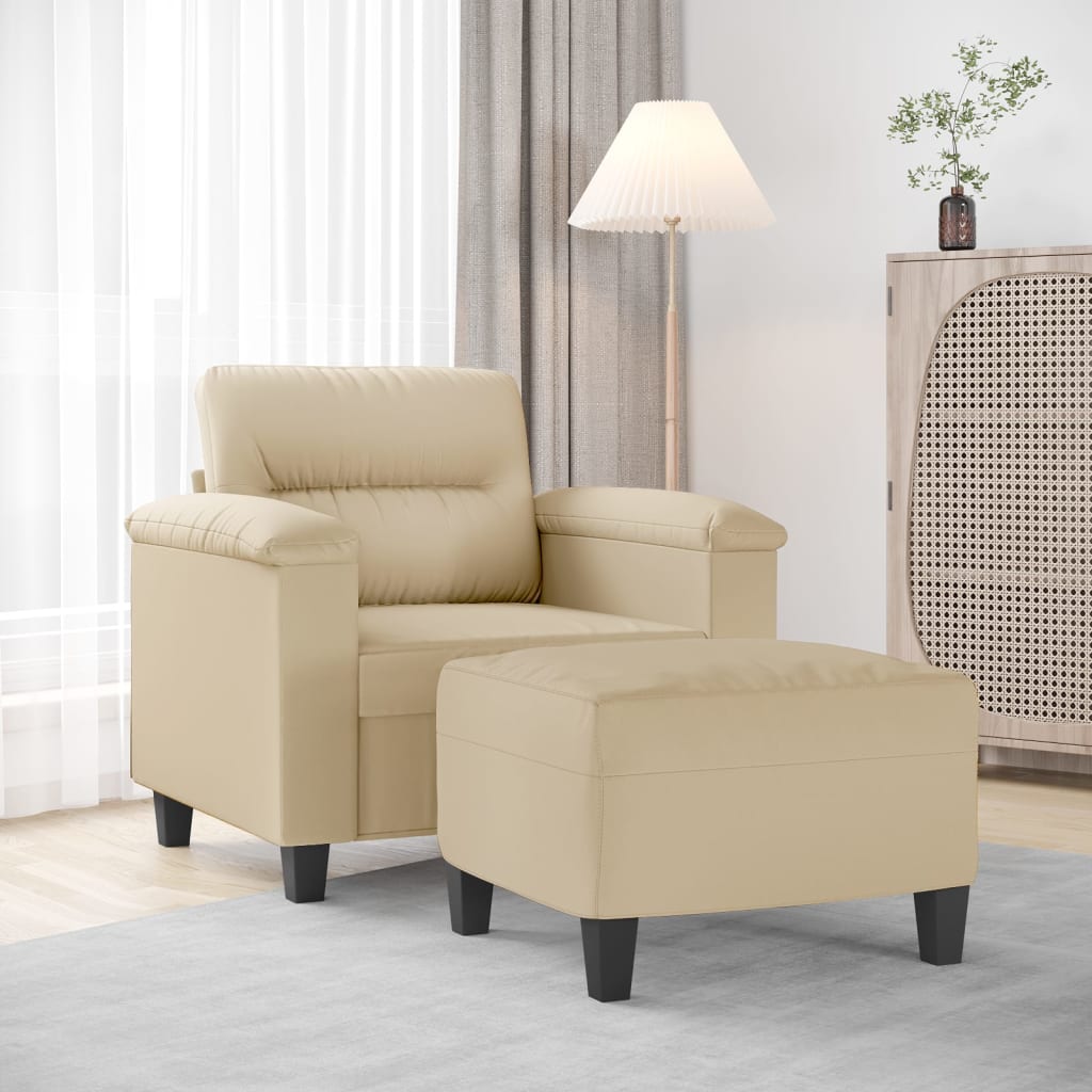 Poltrona con Poggiapiedi crema 60 cm in Tessuto Microfibra | homemem39