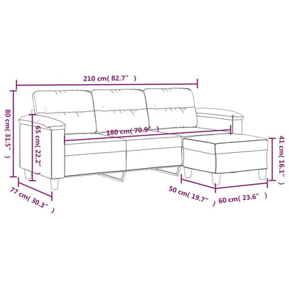 Divano a 3 Posti con Poggiapiedi Grigio Chiaro 180cm Microfibra | homemem39