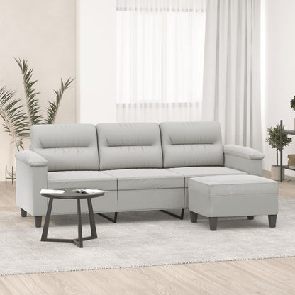 Divano a 3 Posti con Poggiapiedi Grigio Chiaro 180cm Microfibra | homemem39
