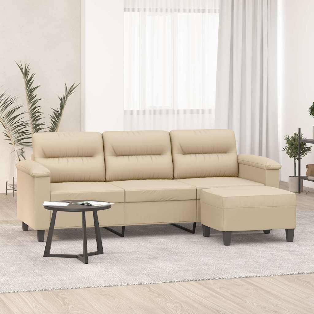Divano a 3 Posti con Poggiapiedi crema 180cm Tessuto Microfibra | homemem39