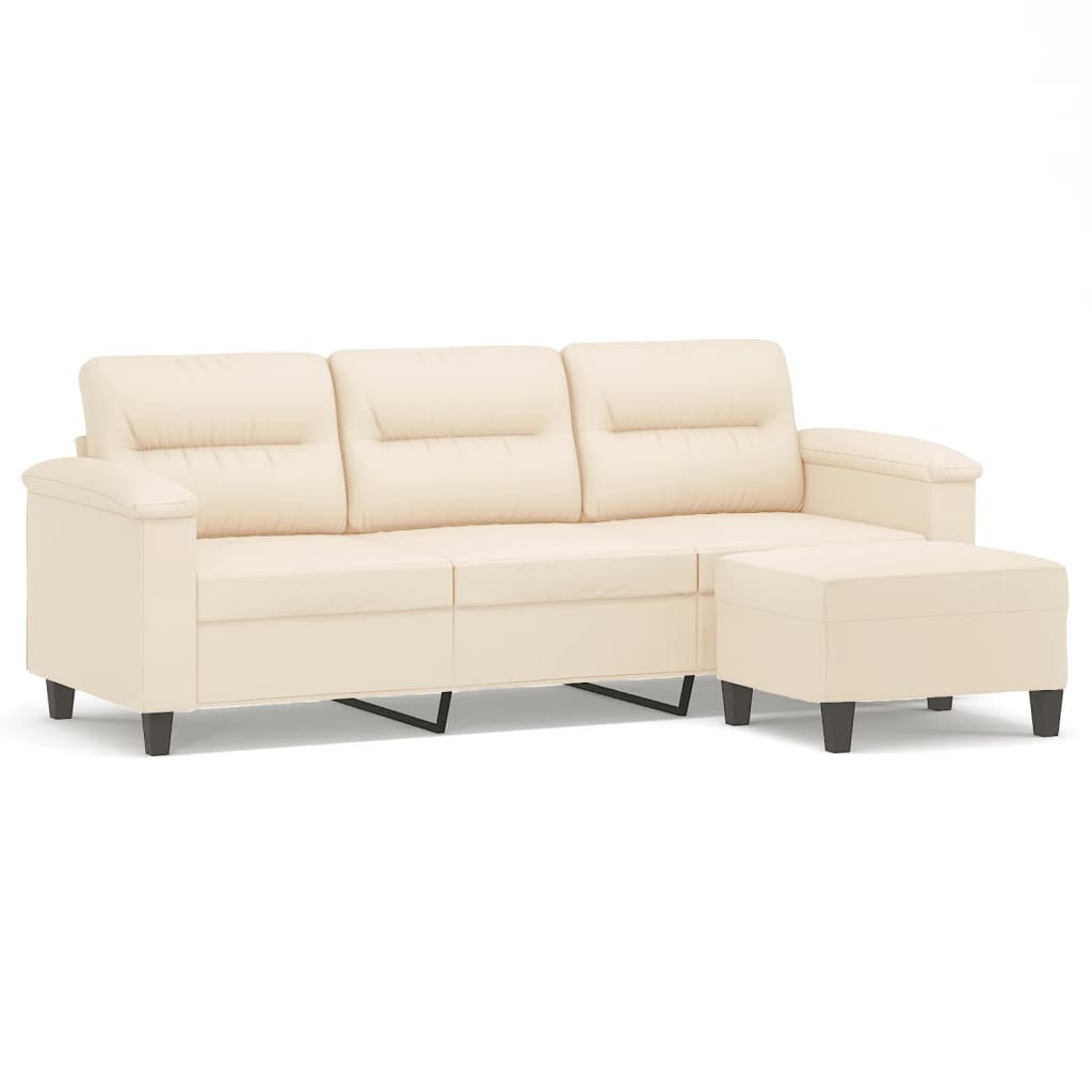 Divano a 3 Posti con Poggiapiedi Beige 180cm Tessuto Microfibra | homemem39