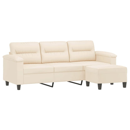 Divano a 3 Posti con Poggiapiedi Beige 180cm Tessuto Microfibra | homemem39