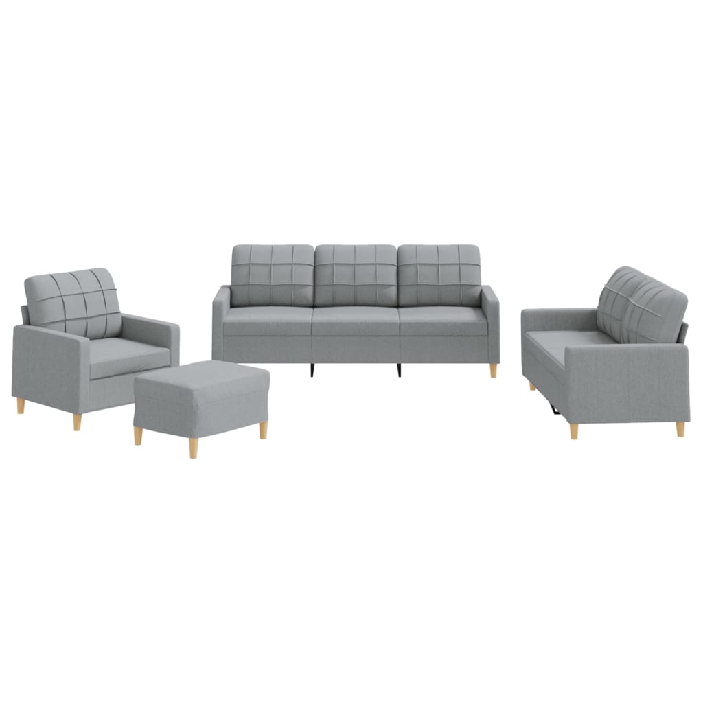 Set di Divani 4 pz con Cuscini Grigio Chiaro in Tessuto | homemem39