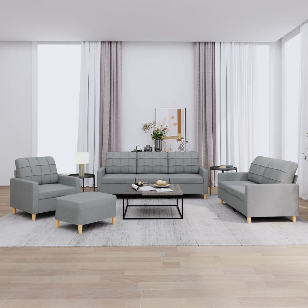 Set di Divani 4 pz con Cuscini Grigio Chiaro in Tessuto | homemem39