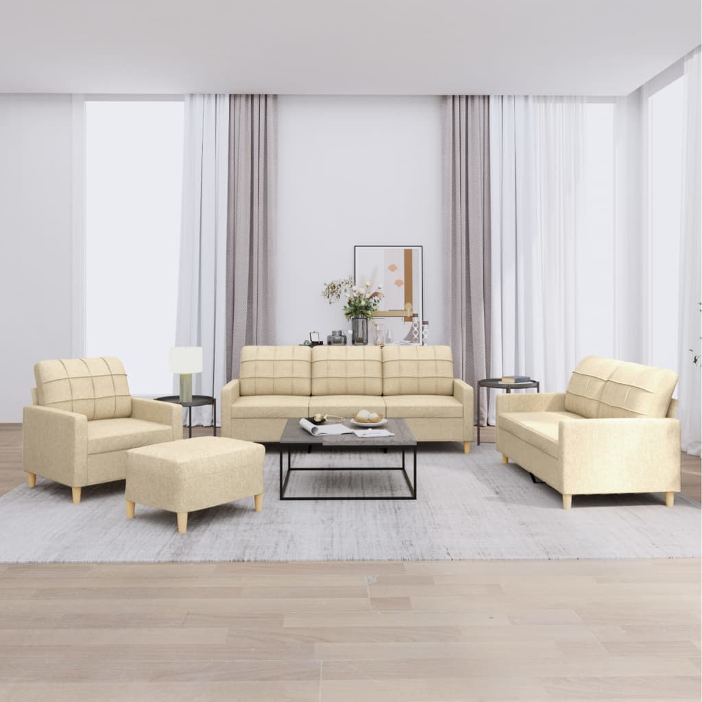 Set di Divani 4 pz con Cuscini Crema in Tessuto | homemem39