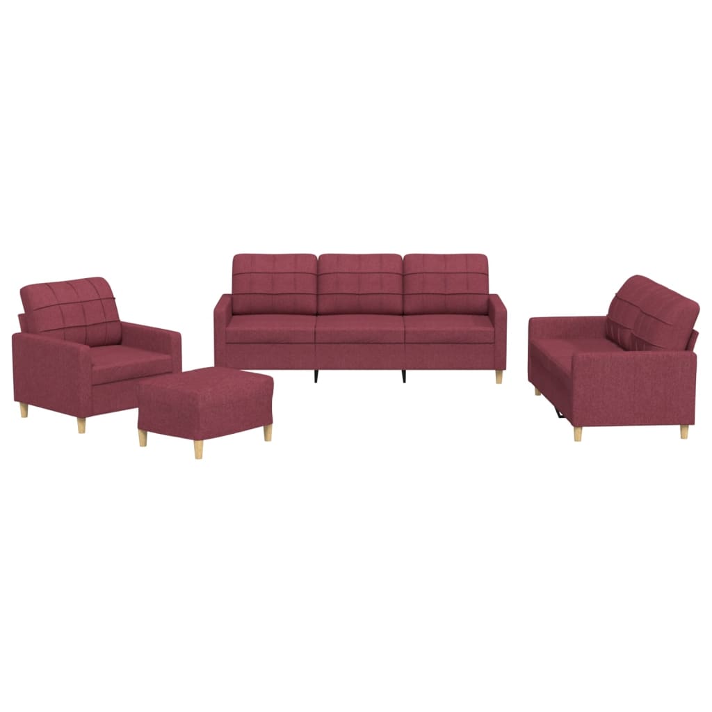 Set di Divani 4 pz con Cuscini Rosso Vino in Tessuto | homemem39