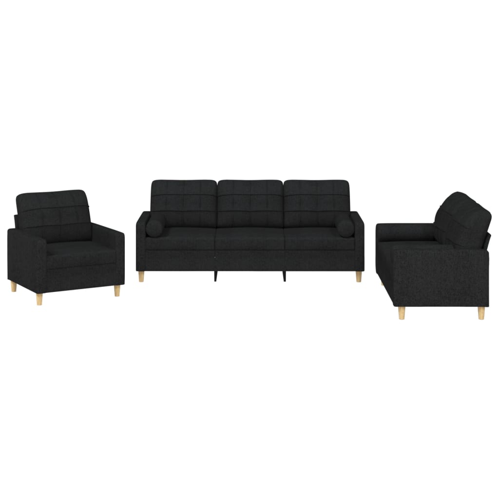 Set Divani 3 pz con Cuscini Nero in Tessuto - homemem39