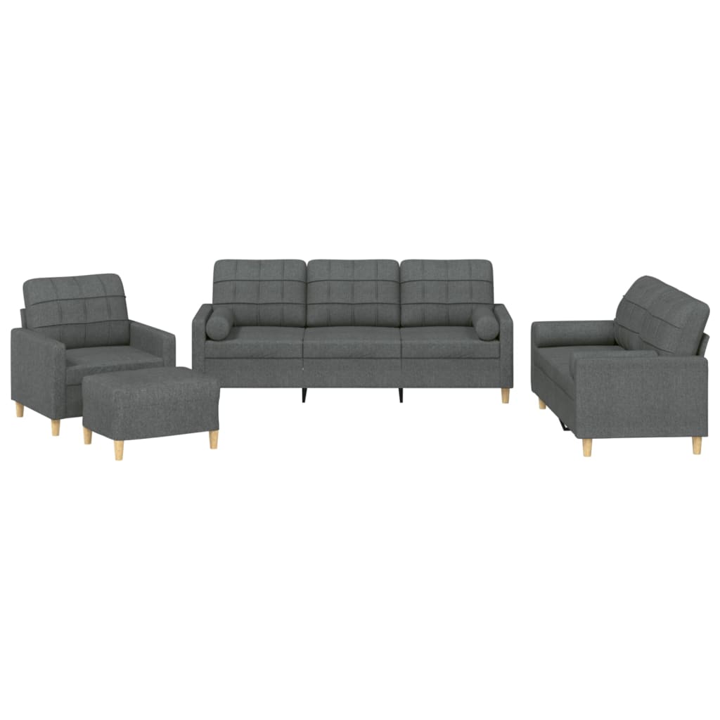 Set di Divani 4 pz con Cuscini Grigio Scuro in Tessuto - homemem39
