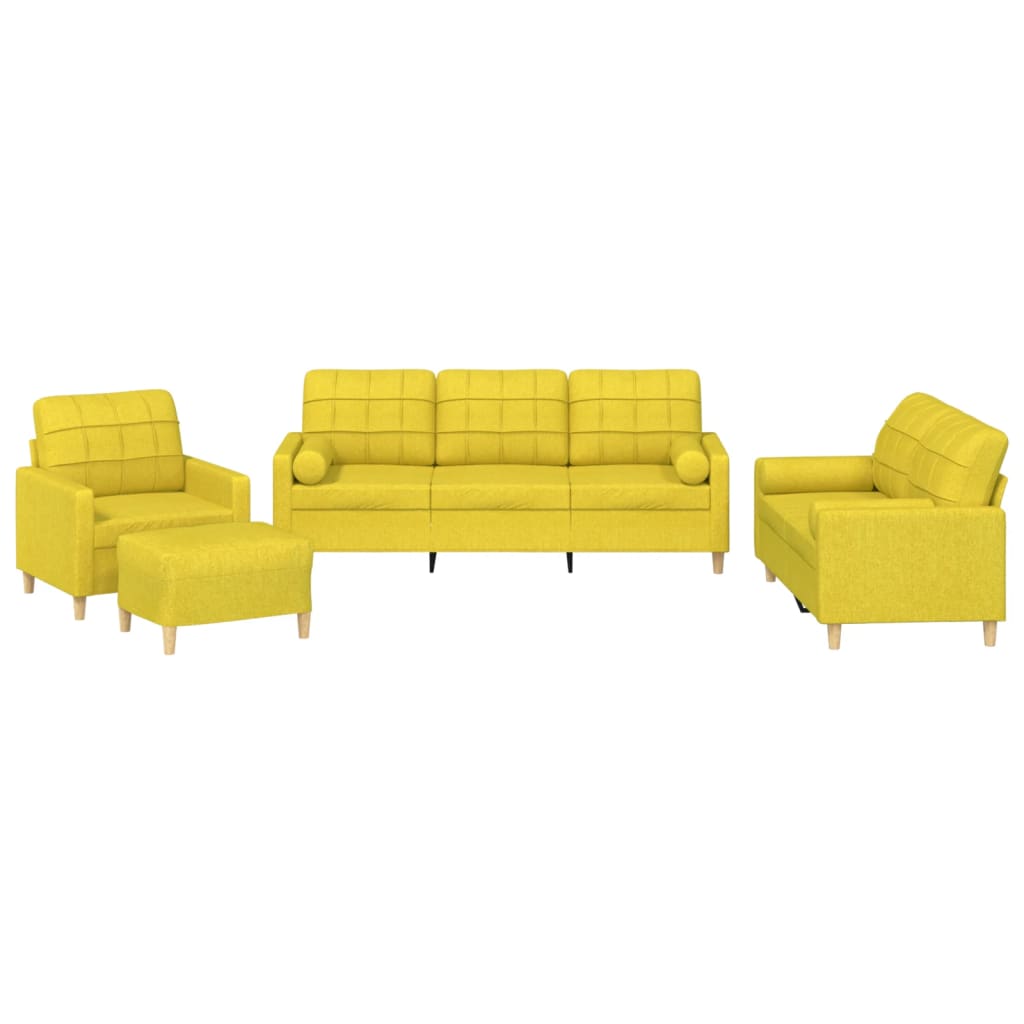 Set di Divani 4 pz con Cuscini Giallo Chiaro in Tessuto
